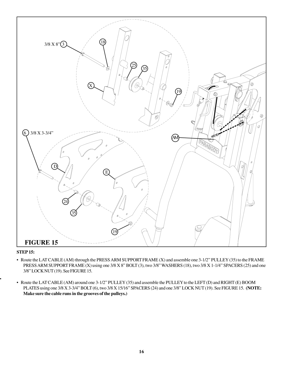 ParaBody GS4 manual Make sure the cable runs in the grooves of the pulleys 