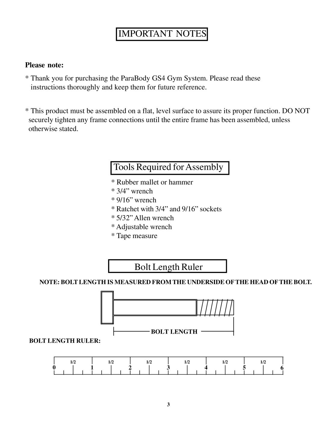 ParaBody GS4 manual Important Notes 