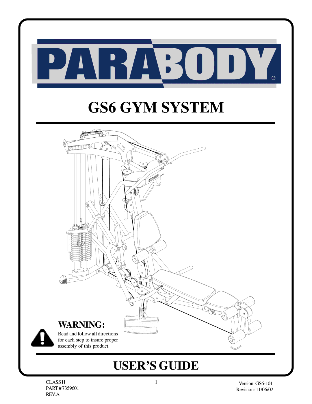 ParaBody manual GS6 GYM System 