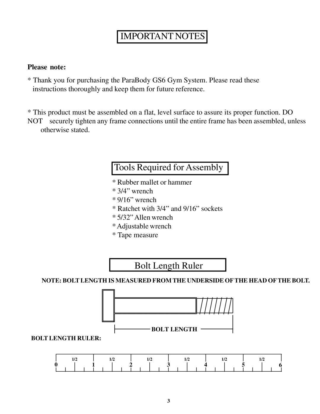 ParaBody GS6 manual Important Notes 