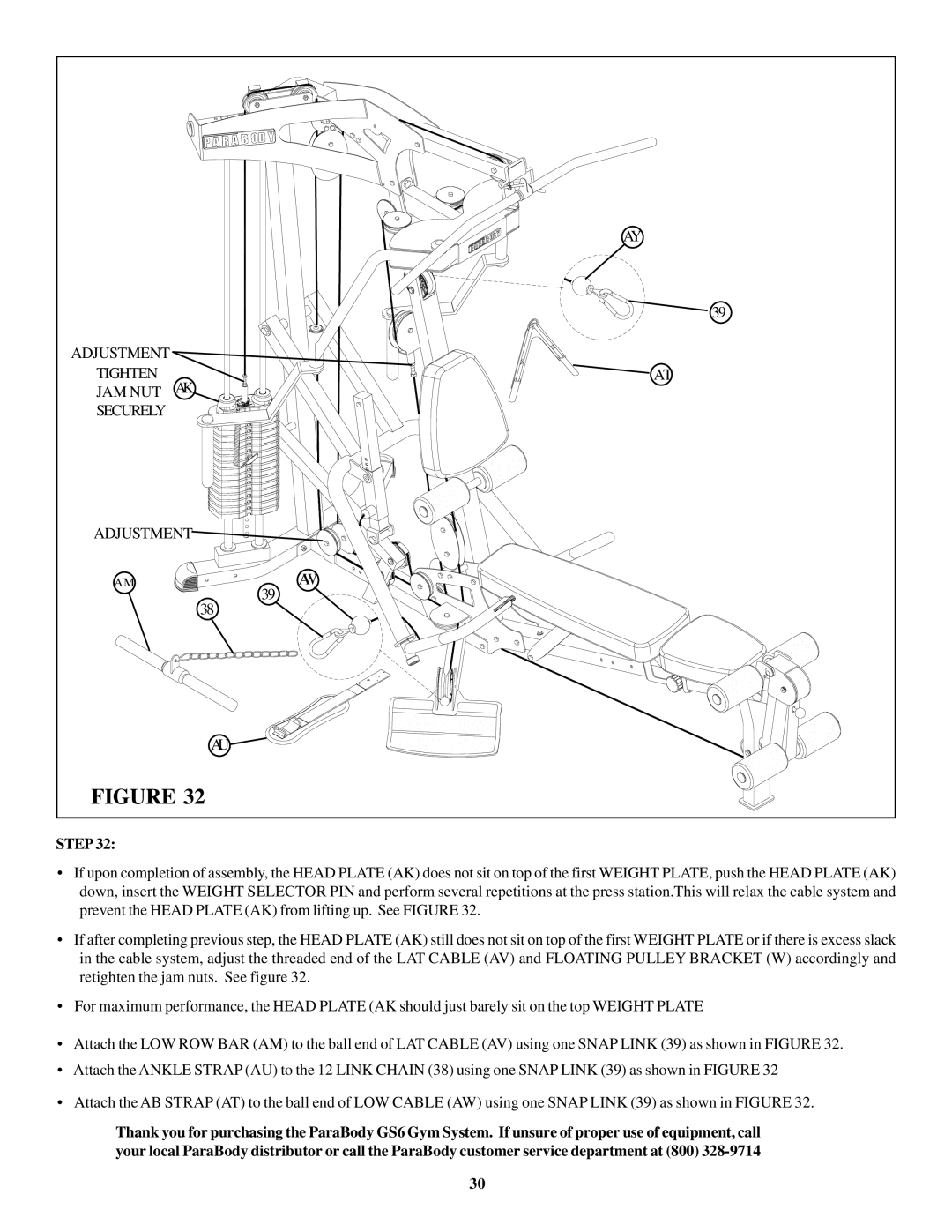 ParaBody GS6 manual Adjustment Tighten JAM NUT Securely 