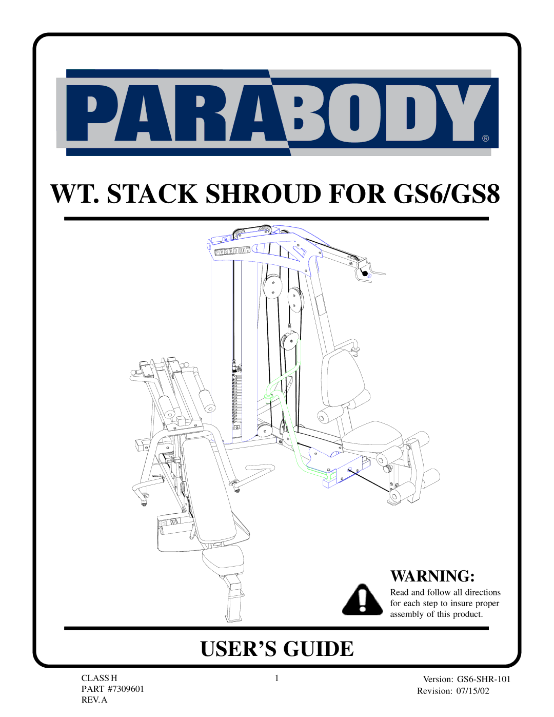 ParaBody manual WT. Stack Shroud for GS6/GS8, USER’S Guide 