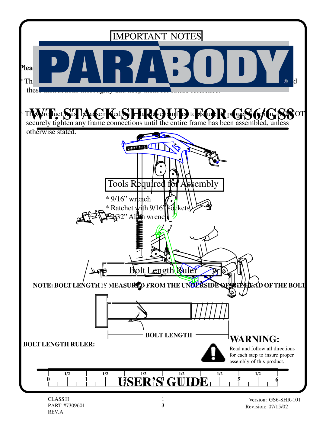 ParaBody GS8 manual Important Notes, Please note 