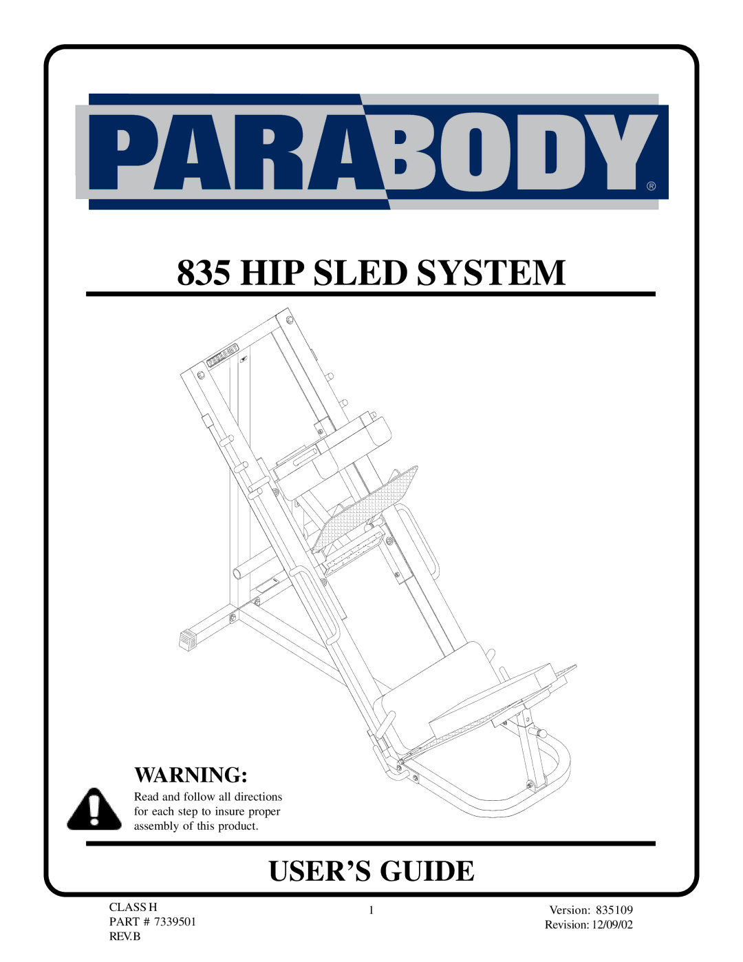 ParaBody Hip Sled System manual HIP Sled System 