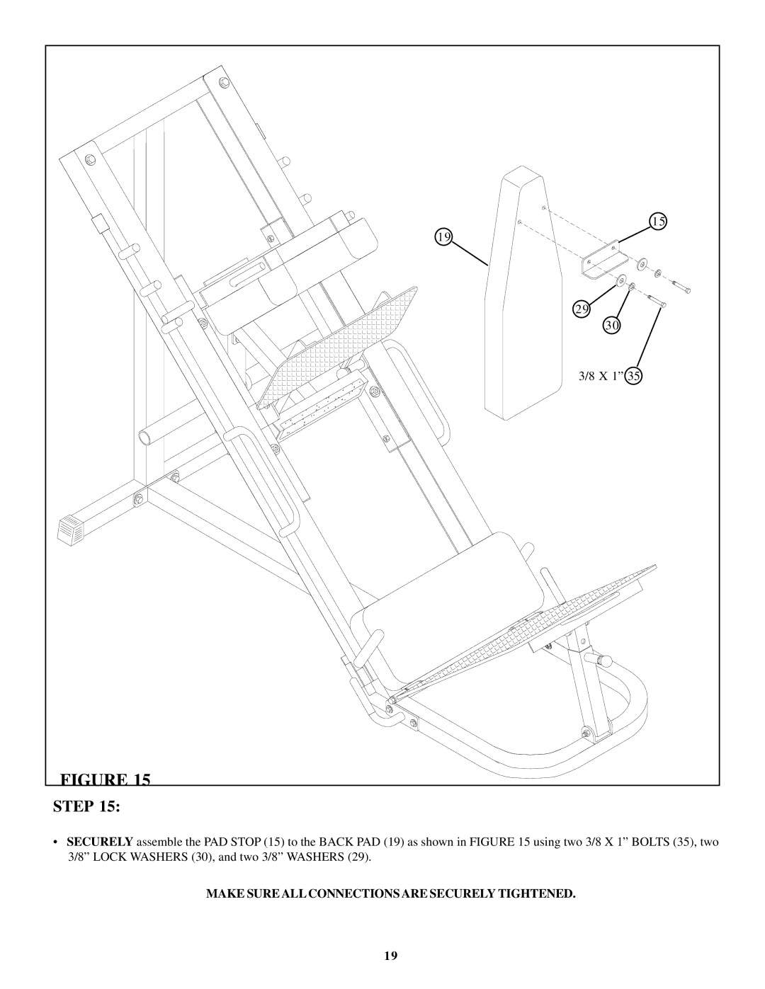 ParaBody Hip Sled System manual Make Sure ALL Connections are Securely Tightened 