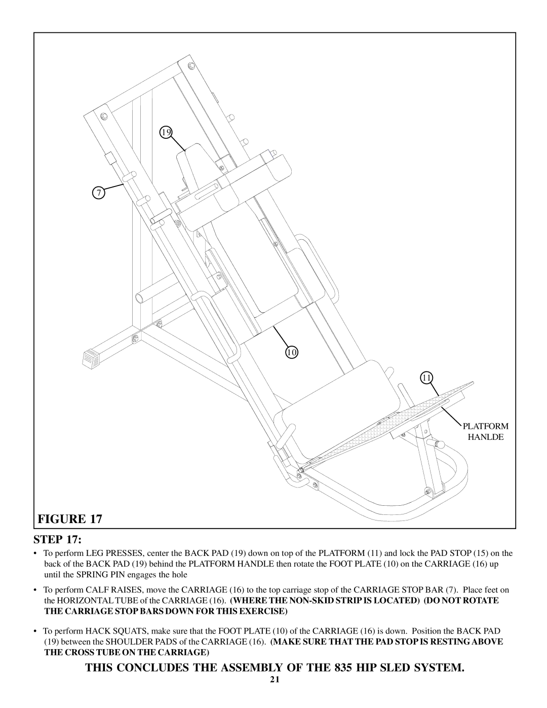 ParaBody Hip Sled System manual This Concludes the Assembly of the 835 HIP Sled System 