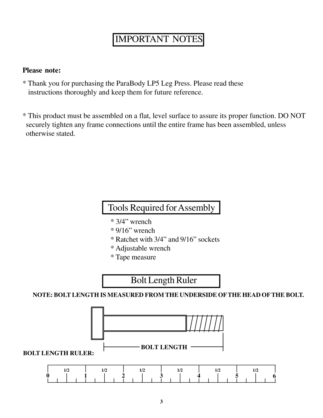 ParaBody LP5 manual Important Notes, Please note 