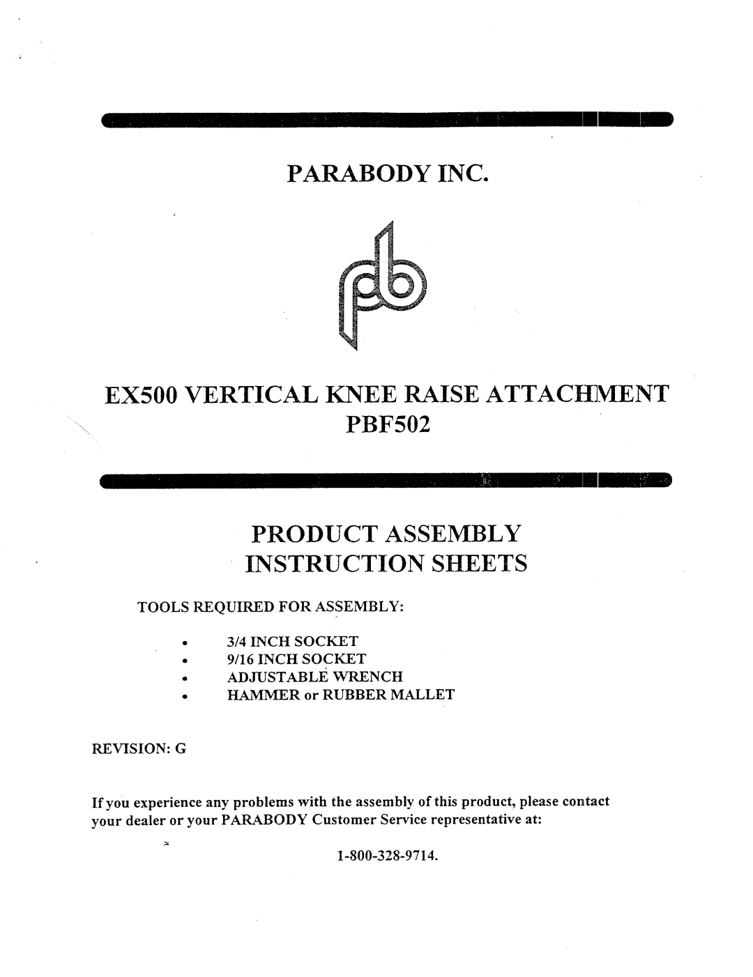 ParaBody PBF502 manual Tools Required for Assembly Inch Socket, Revision G 