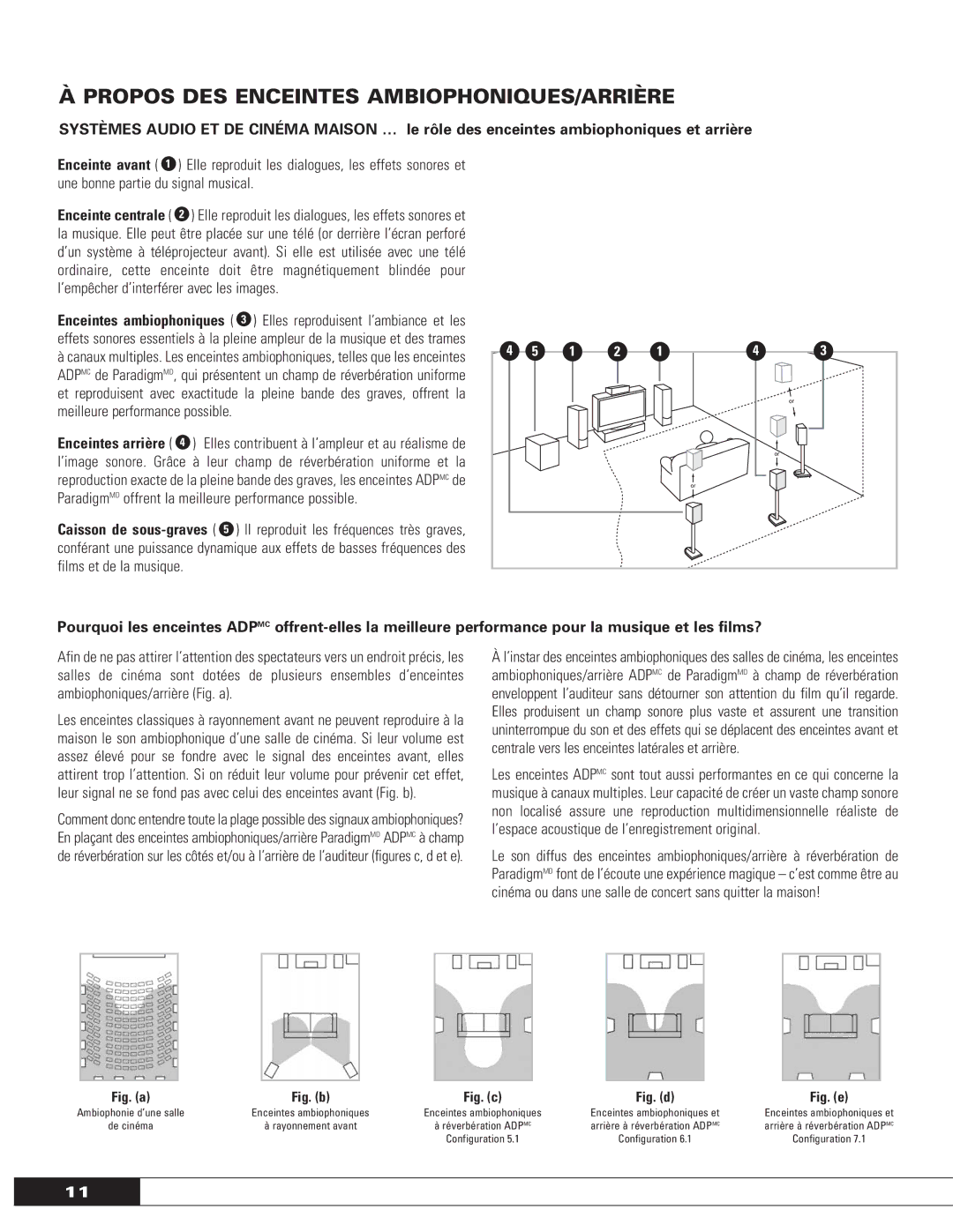 Paradigm OM-104, ADP SURROUND/REAR SPEAKERS owner manual Propos DES Enceintes AMBIOPHONIQUES/ARRIÈRE, Fig. a 