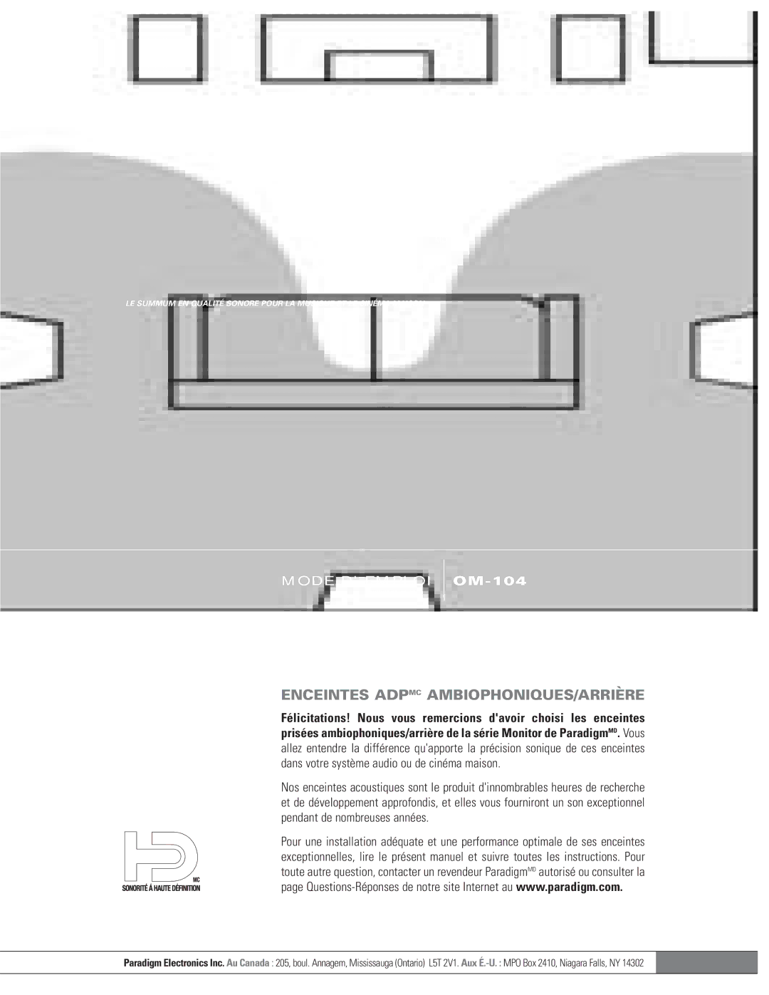 Paradigm ADP SURROUND/REAR SPEAKERS, OM-104 owner manual Enceintes Adpmc AMBIOPHONIQUES/ARRIÈRE 