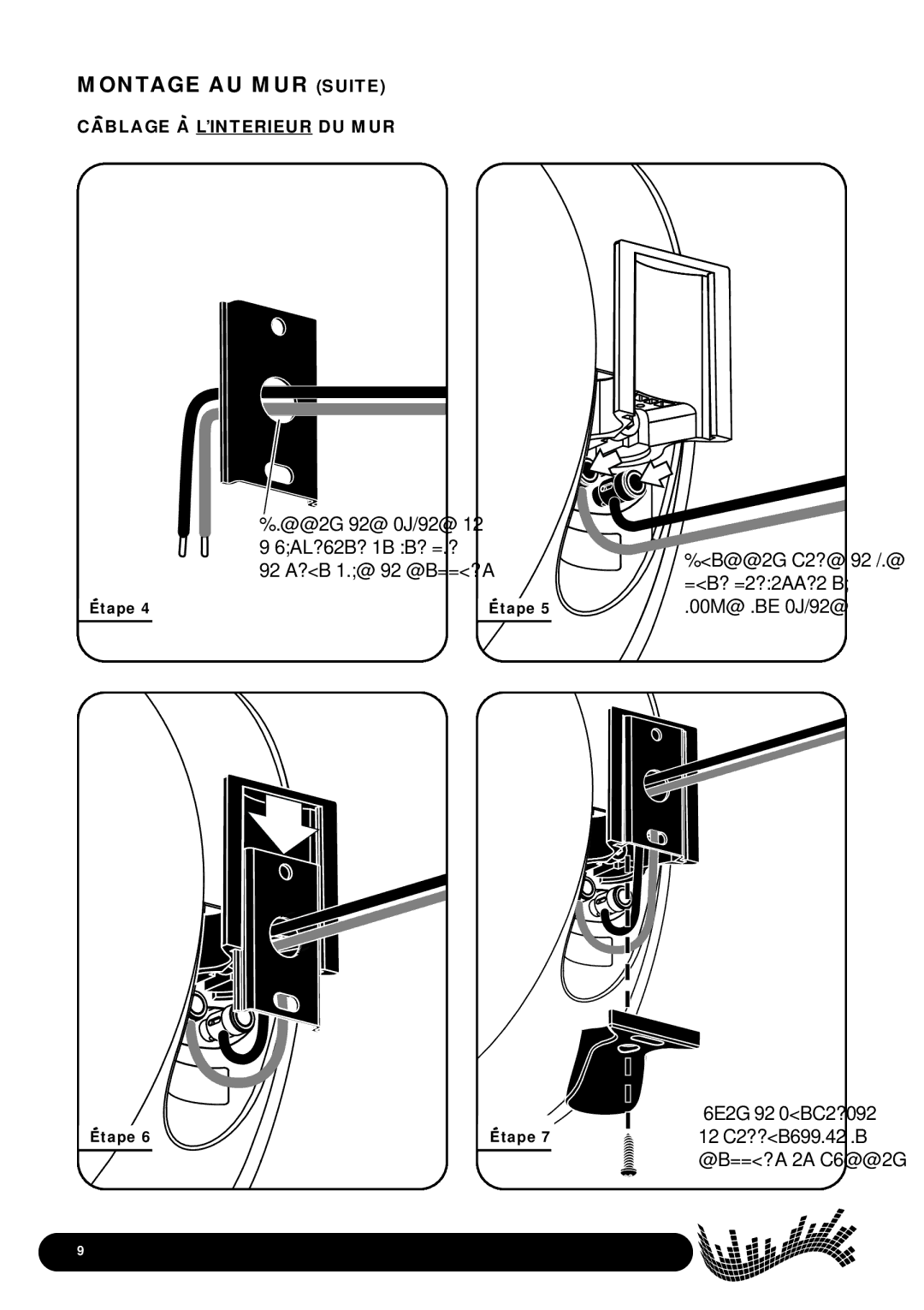 Paradigm Cinema Speaker Systems, 400, 100, 200 owner manual Montage AU MUR Suite, Cablage a L’INTERIEUR DU MUR 