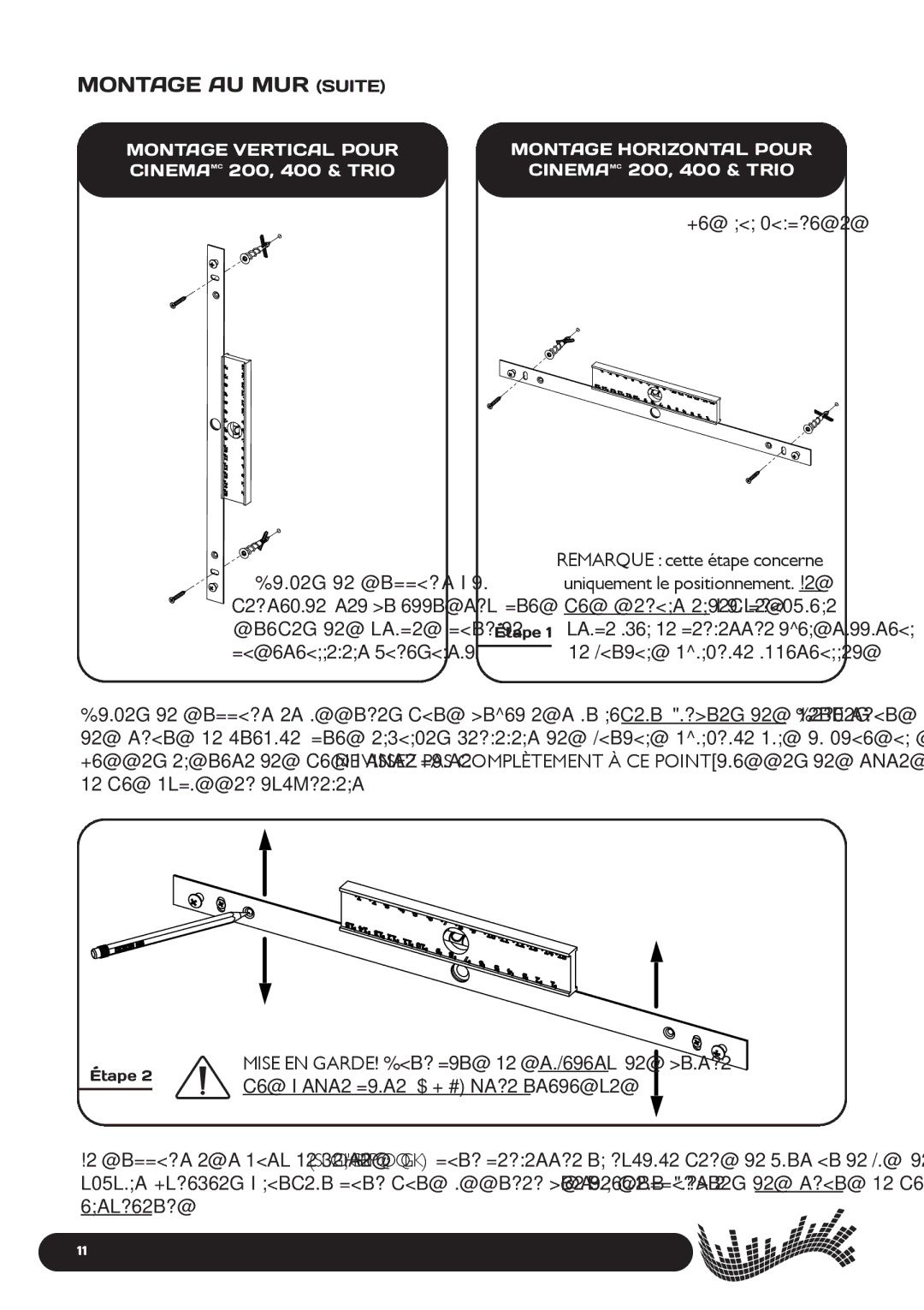 Paradigm 100, Cinema Speaker Systems, 400, 200 owner manual Mise EN GARDE! Pour plus de stabilité, les quatre 