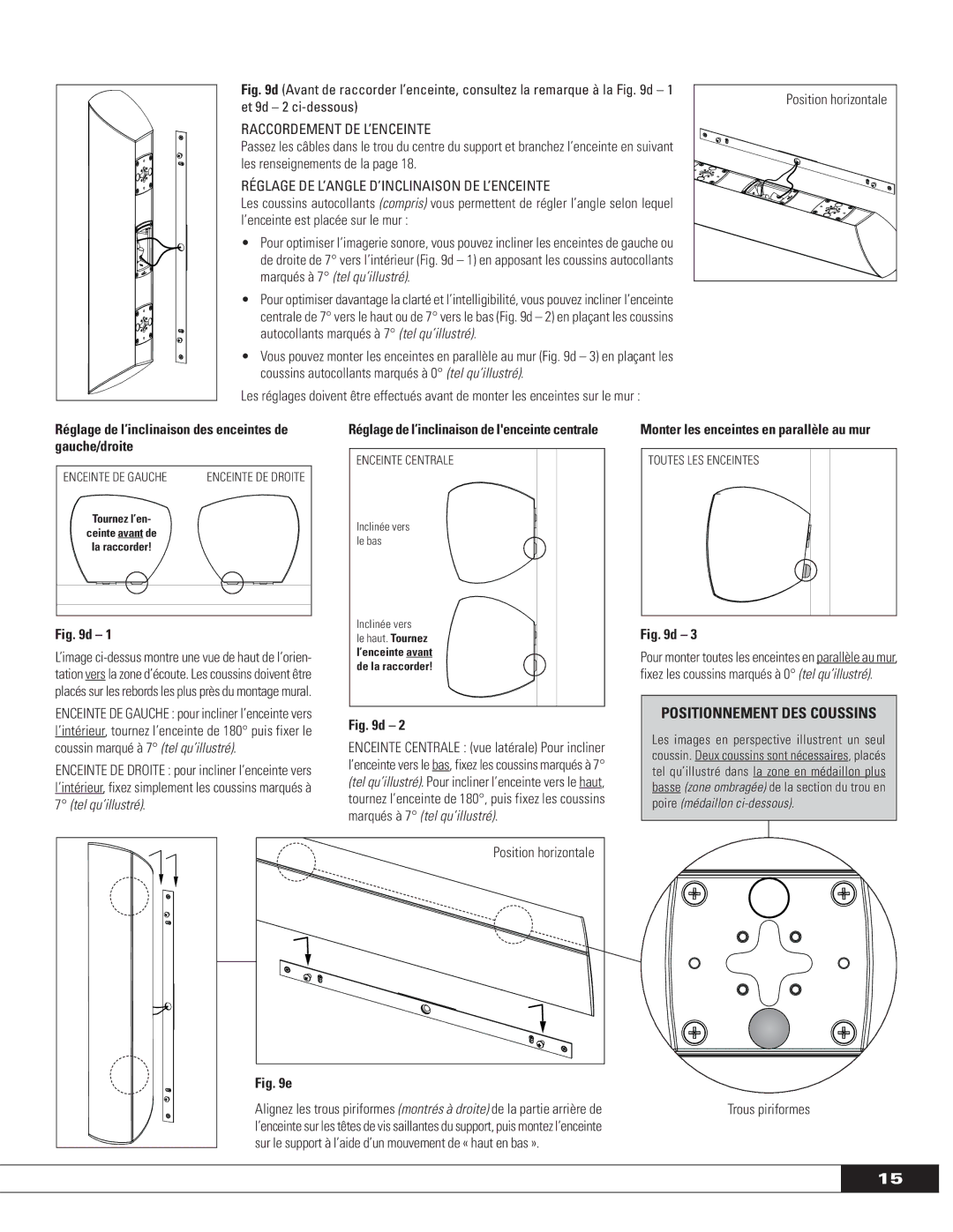 Paradigm MILLENIA SERIES: FRONT AND CENTER SPEAKERS, OM-575 Positionnement DES Coussins, Raccordement DE L’ENCEINTE 