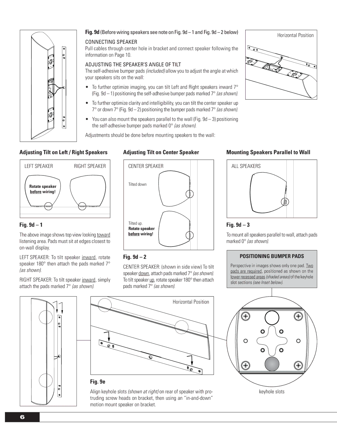 Paradigm OM-575 owner manual Adjusting Tilt on Left / Right Speakers, Positioning Bumper Pads 