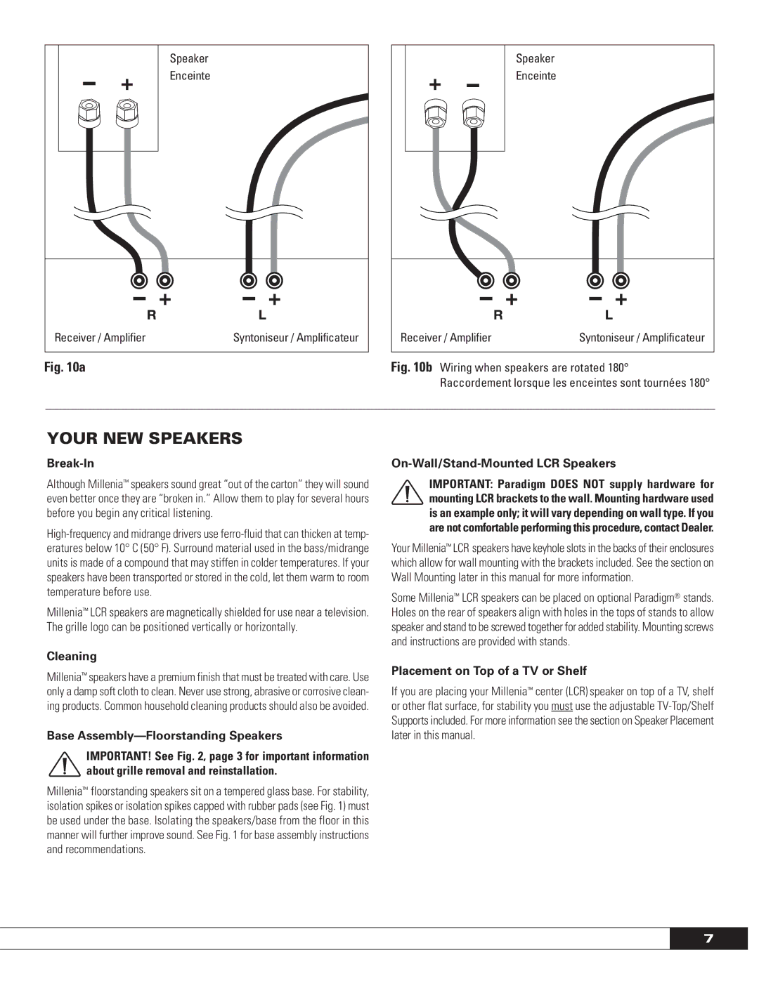 Paradigm MILLENIA SERIES: FRONT AND CENTER SPEAKERS, OM-575 owner manual Your NEW Speakers, Break-In, Cleaning 