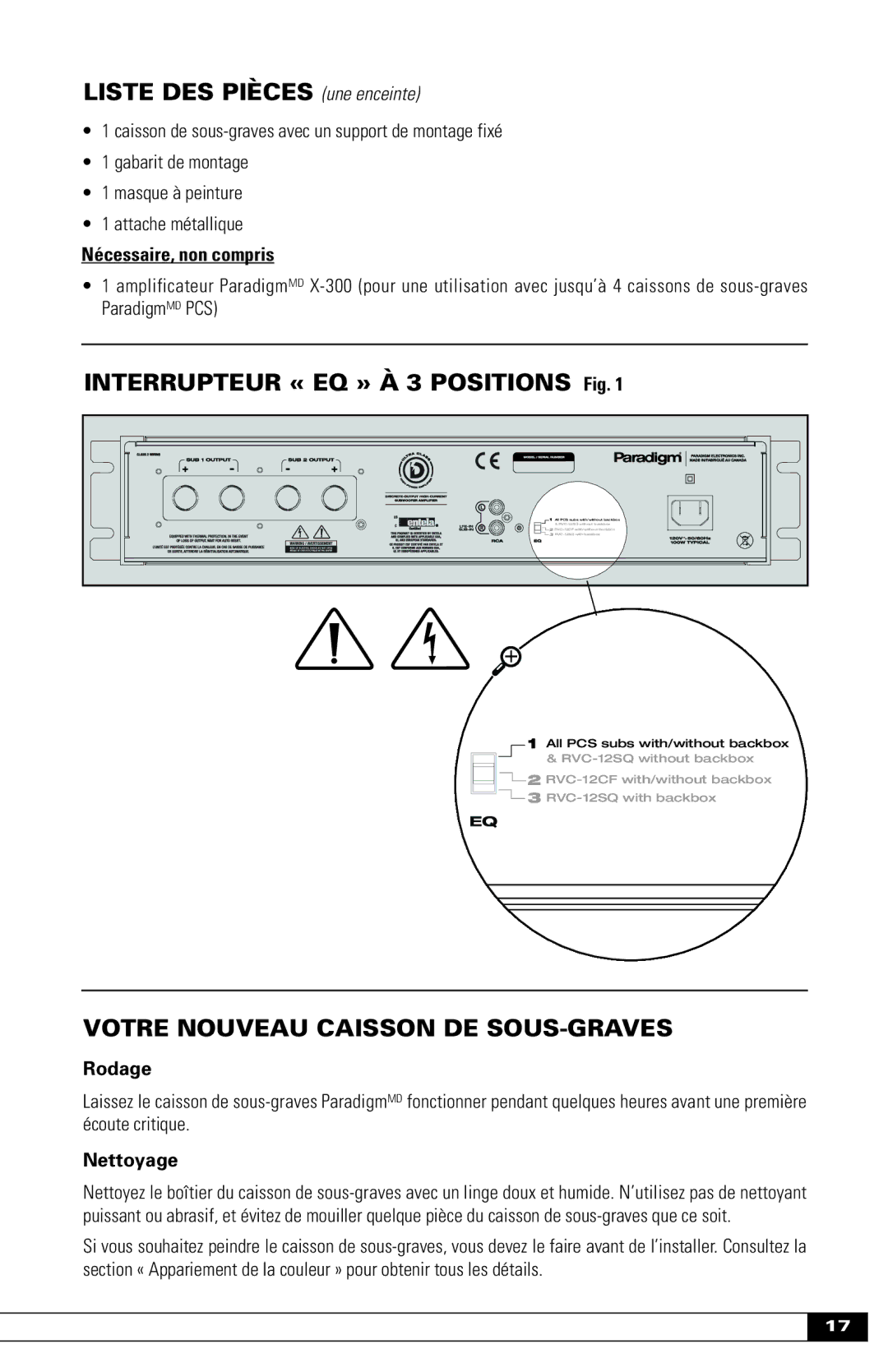 Paradigm Paradigm In-Wall / In-Ceiling Subwoofers Liste DES Pièces une enceinte, Interrupteur « EQ » À 3 Positions Fig 