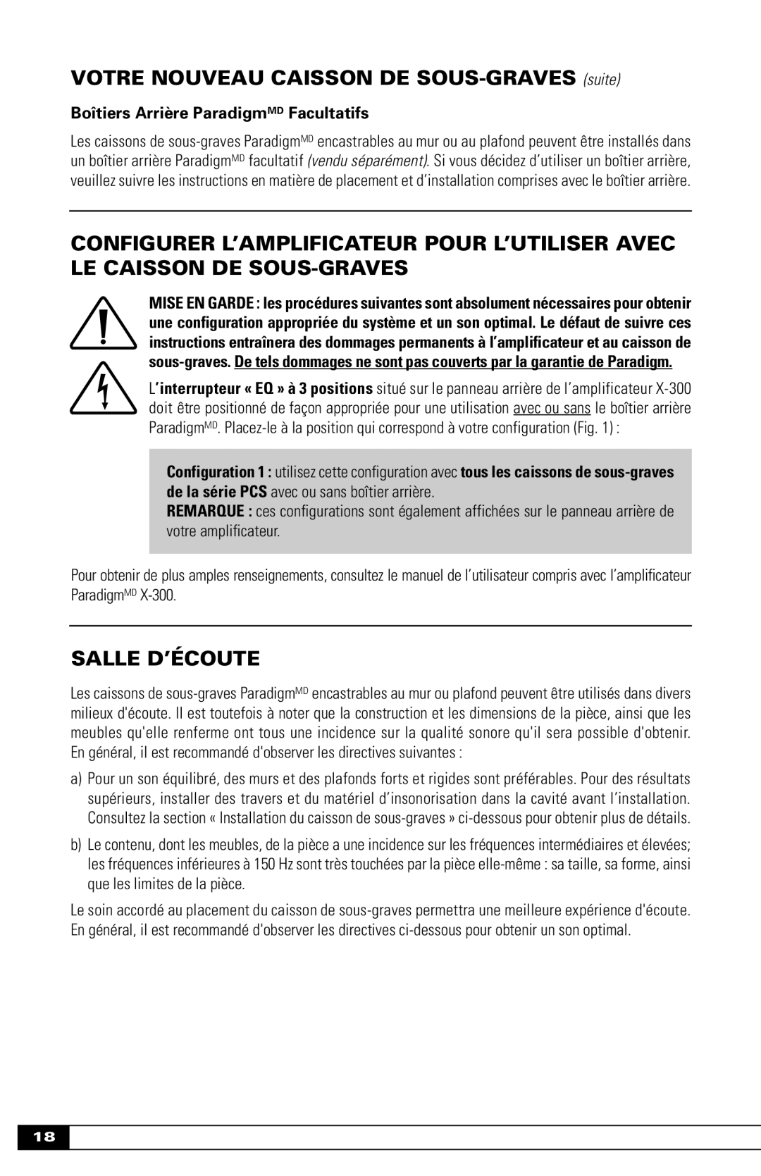 Paradigm OM-600 Votre Nouveau Caisson DE SOUS-GRAVES suite, Salle D’ÉCOUTE, Boîtiers Arrière ParadigmMD Facultatifs 