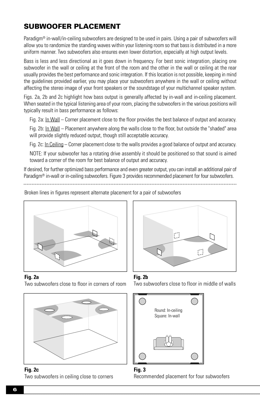 Paradigm OM-600, Paradigm In-Wall / In-Ceiling Subwoofers owner manual Subwoofer Placement 