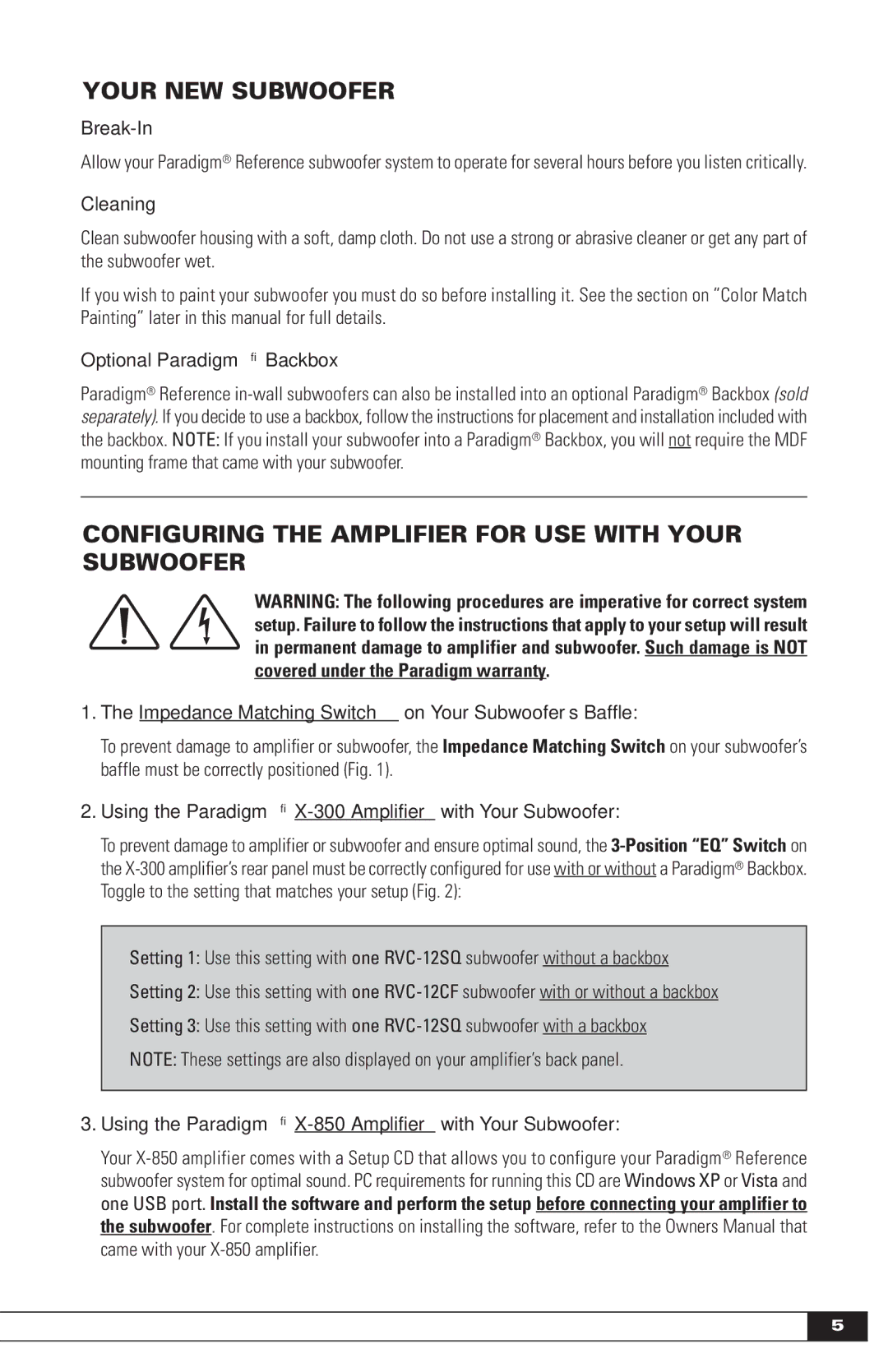 Paradigm IN-WALL SUBWOOFERS, OM-605 owner manual Your NEW Subwoofer, Configuring the Amplifier for USE with Your Subwoofer 