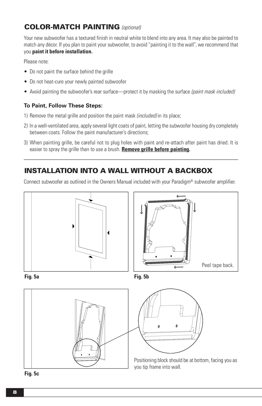 Paradigm OM-605 COLOR-MATCH Painting optional, Installation Into a Wall Without a Backbox, To Paint, Follow These Steps 