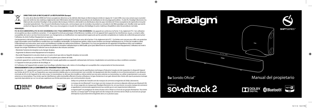 Paradigm Soundtrack 2, CE1588 owner manual Manual del propietario 