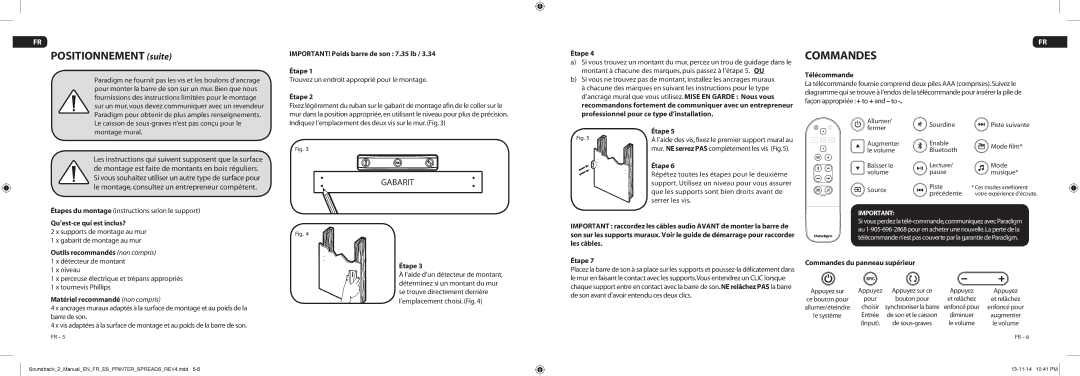 Paradigm Soundtrack 2, CE1588 owner manual Commandes 