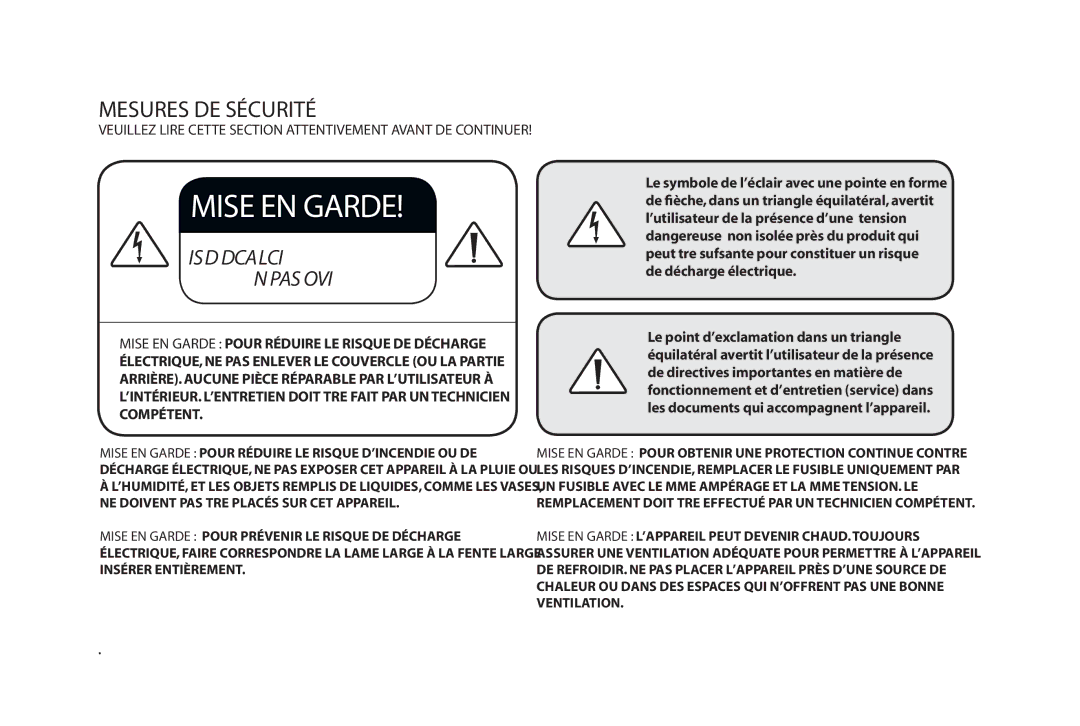 Paradigm SOUNDTRACK owner manual Mesures DE Sécurité 