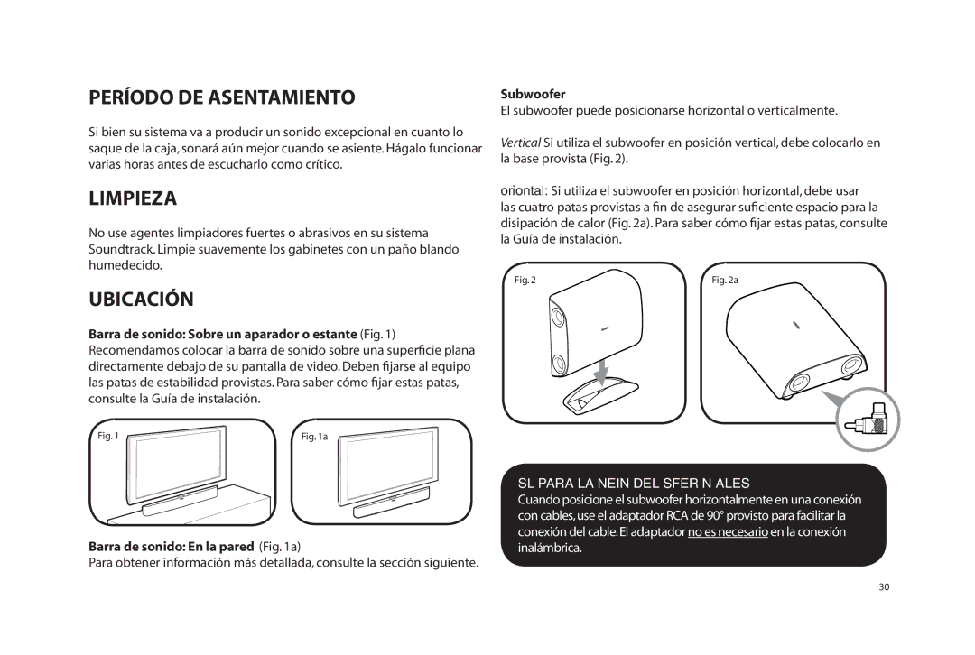 Paradigm SOUNDTRACK owner manual Período DE Asentamiento, Limpieza, Ubicación 