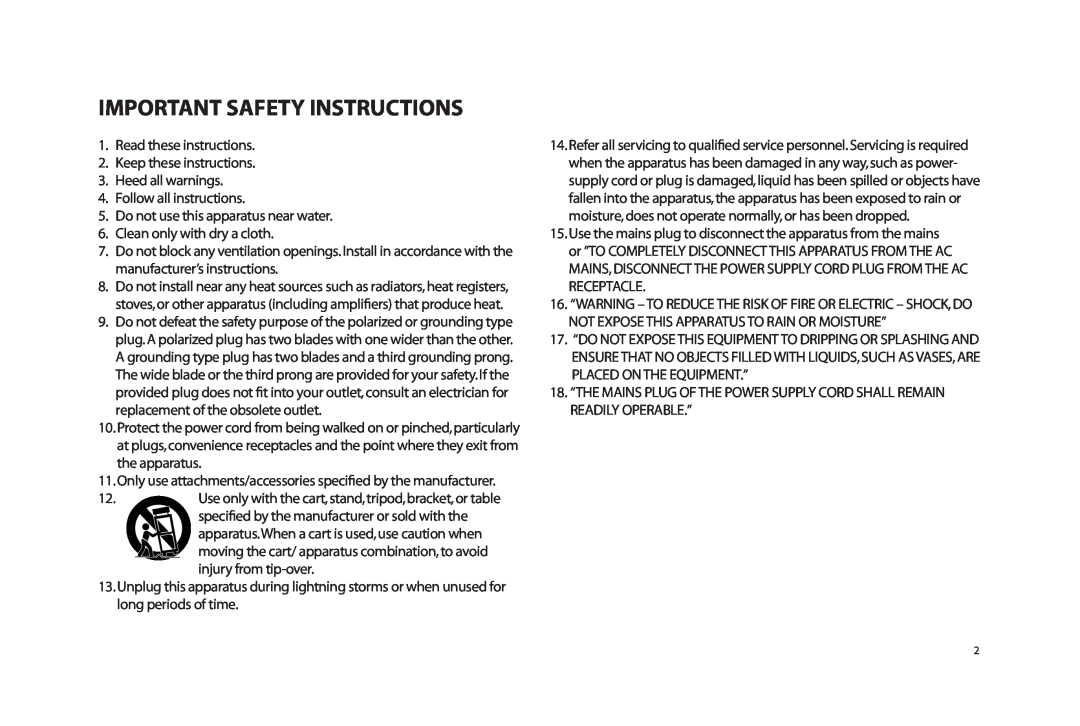 Paradigm SOUNDTRACK owner manual Important Safety Instructions 
