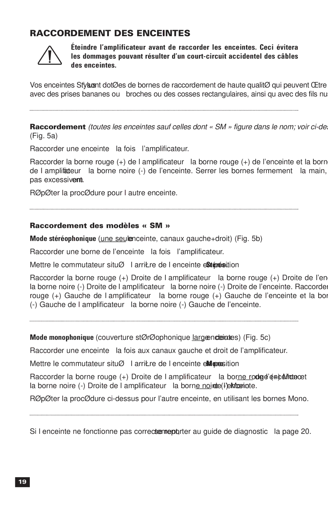 Paradigm OM-121, Stylus Outdoor Speakers, 270 owner manual Raccordement DES Enceintes, Raccordement des modèles « SM » 