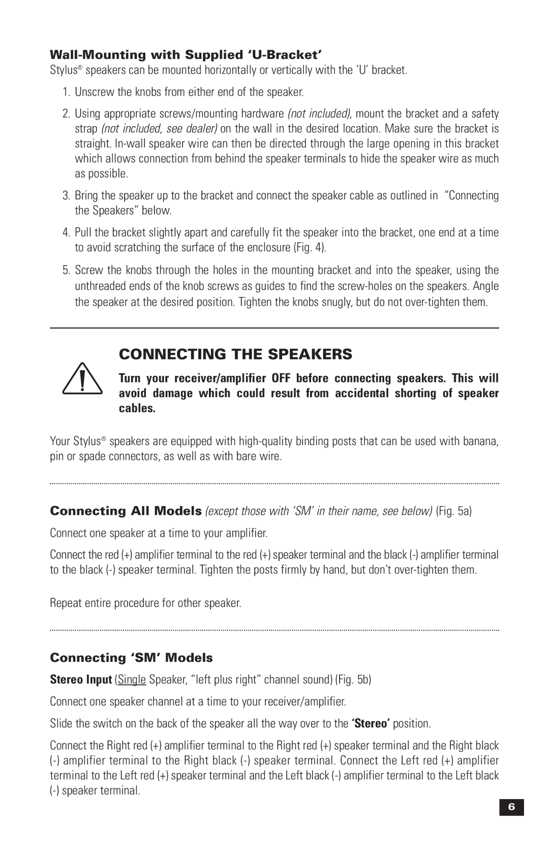 Paradigm 270 Connecting the Speakers, Wall-Mounting with Supplied ‘U-Bracket’, Repeat entire procedure for other speaker 