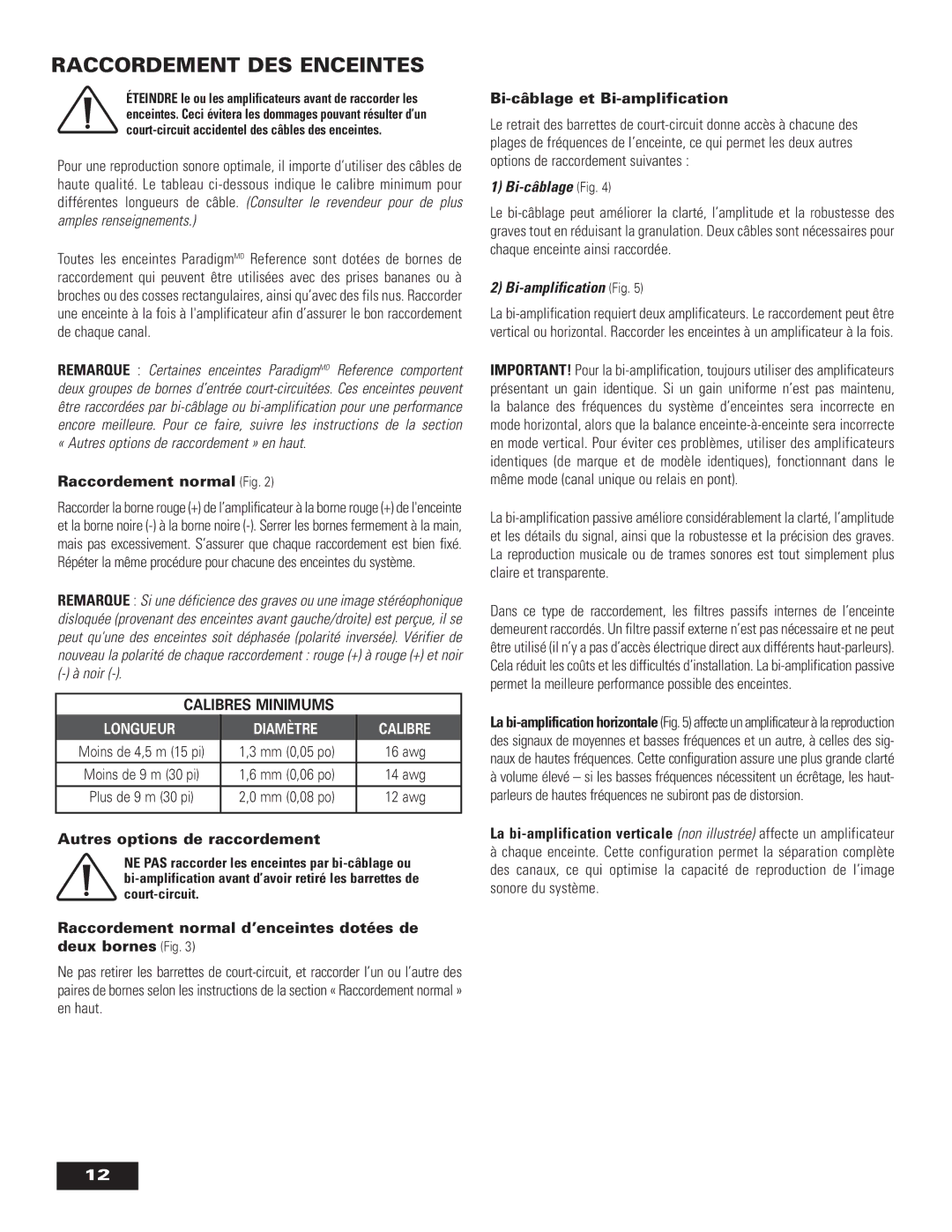 Paradigm Surround/ Rear speakers Raccordement DES Enceintes, Raccordement normal Fig, Autres options de raccordement 