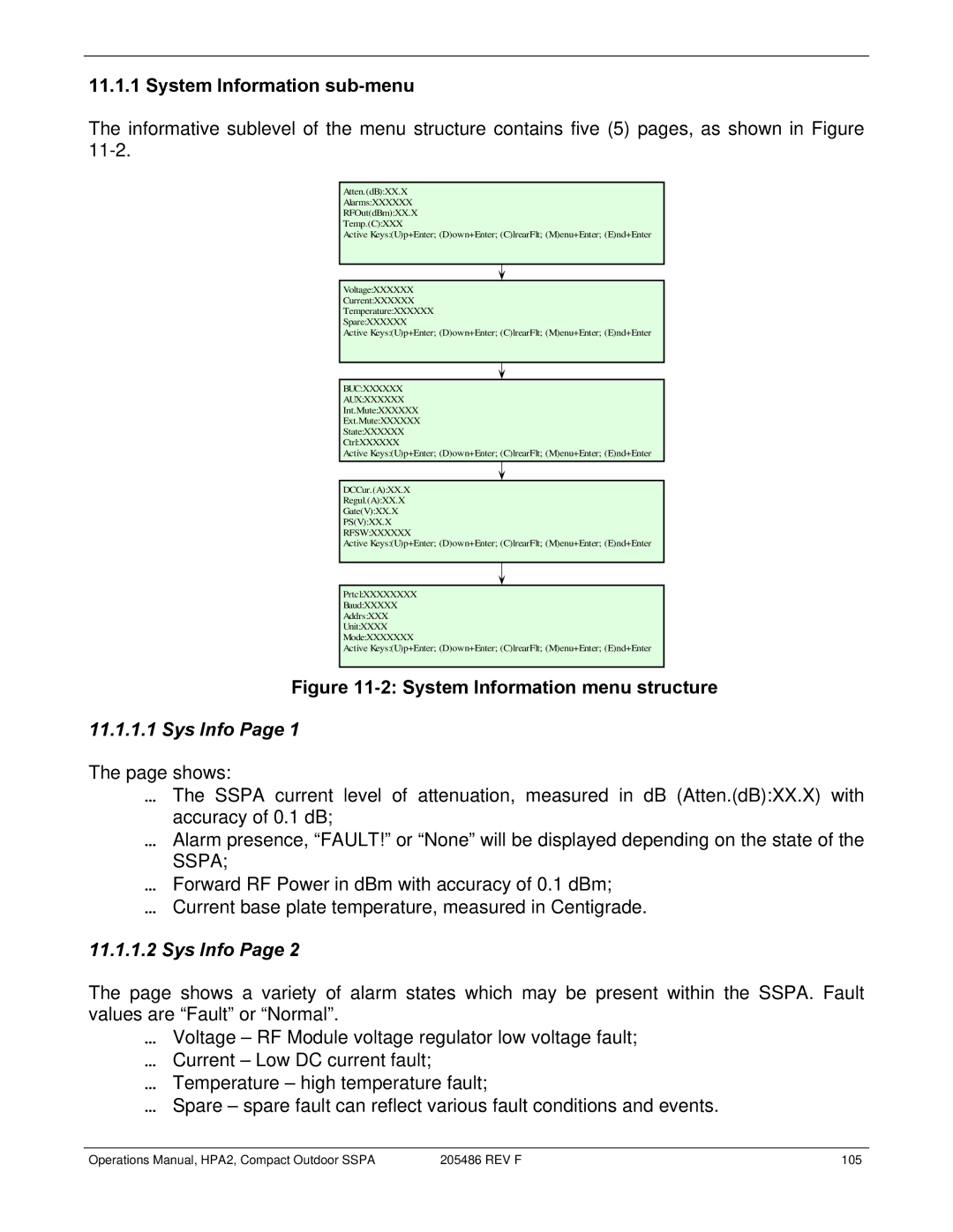 Paradise 205486 REV F manual System Information sub-menu, System Information menu structure 