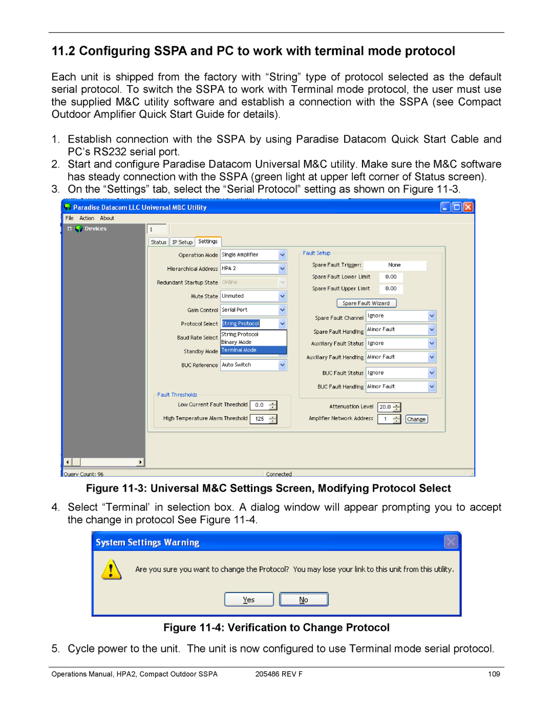 Paradise 205486 REV F manual Configuring Sspa and PC to work with terminal mode protocol 