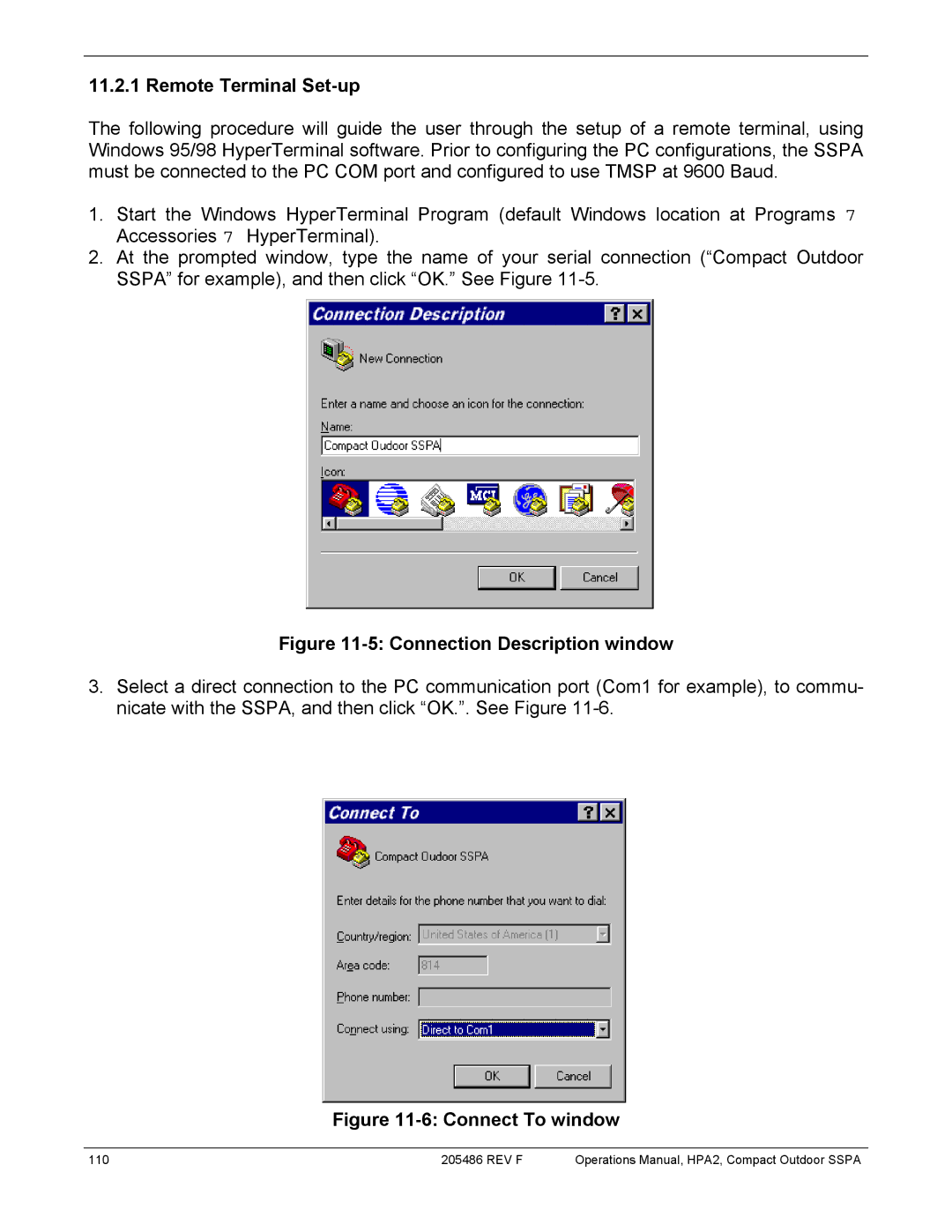 Paradise 205486 REV F manual Remote Terminal Set-up, Connection Description window 