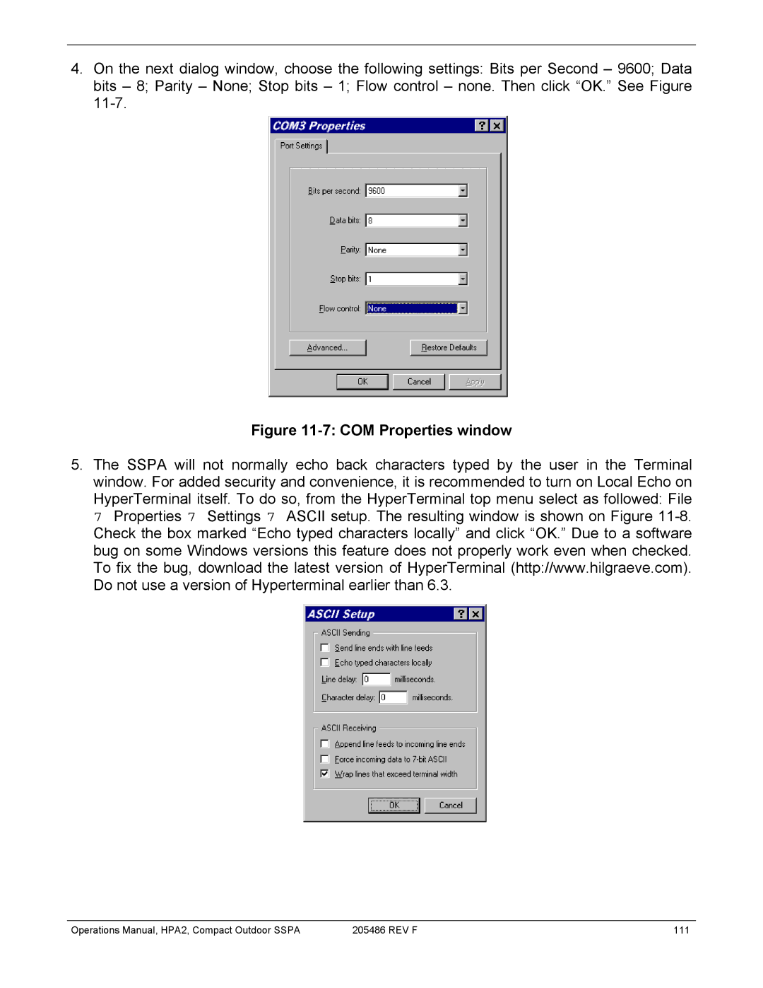 Paradise 205486 REV F manual COM Properties window 