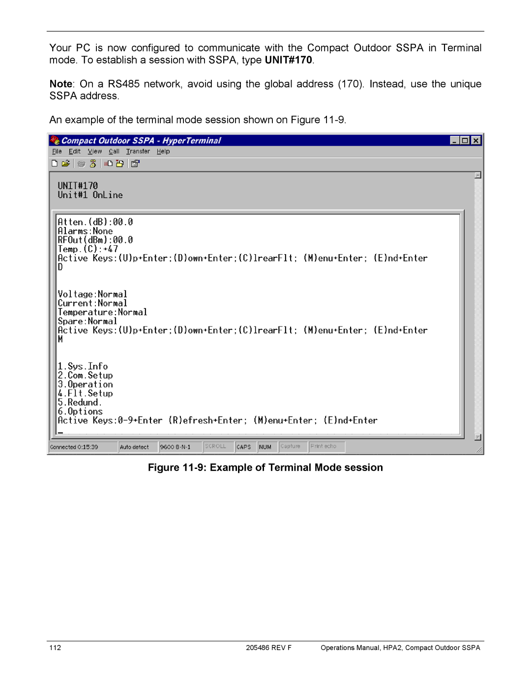 Paradise 205486 REV F manual Example of Terminal Mode session 