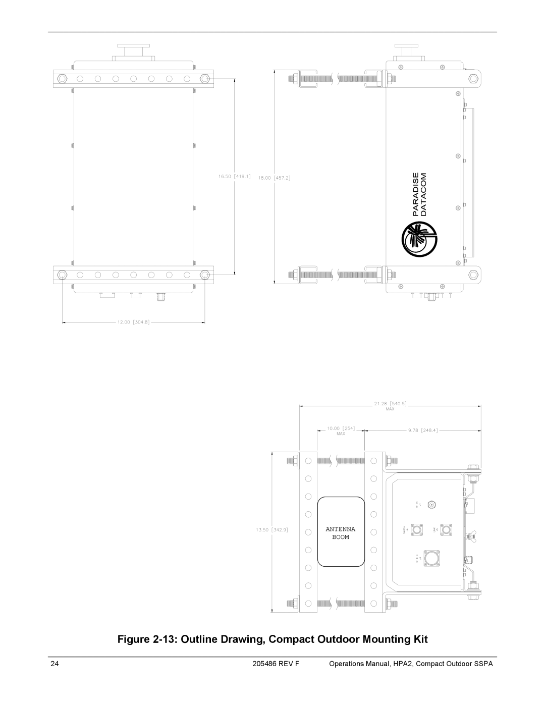 Paradise 205486 REV F manual Outline Drawing, Compact Outdoor Mounting Kit 