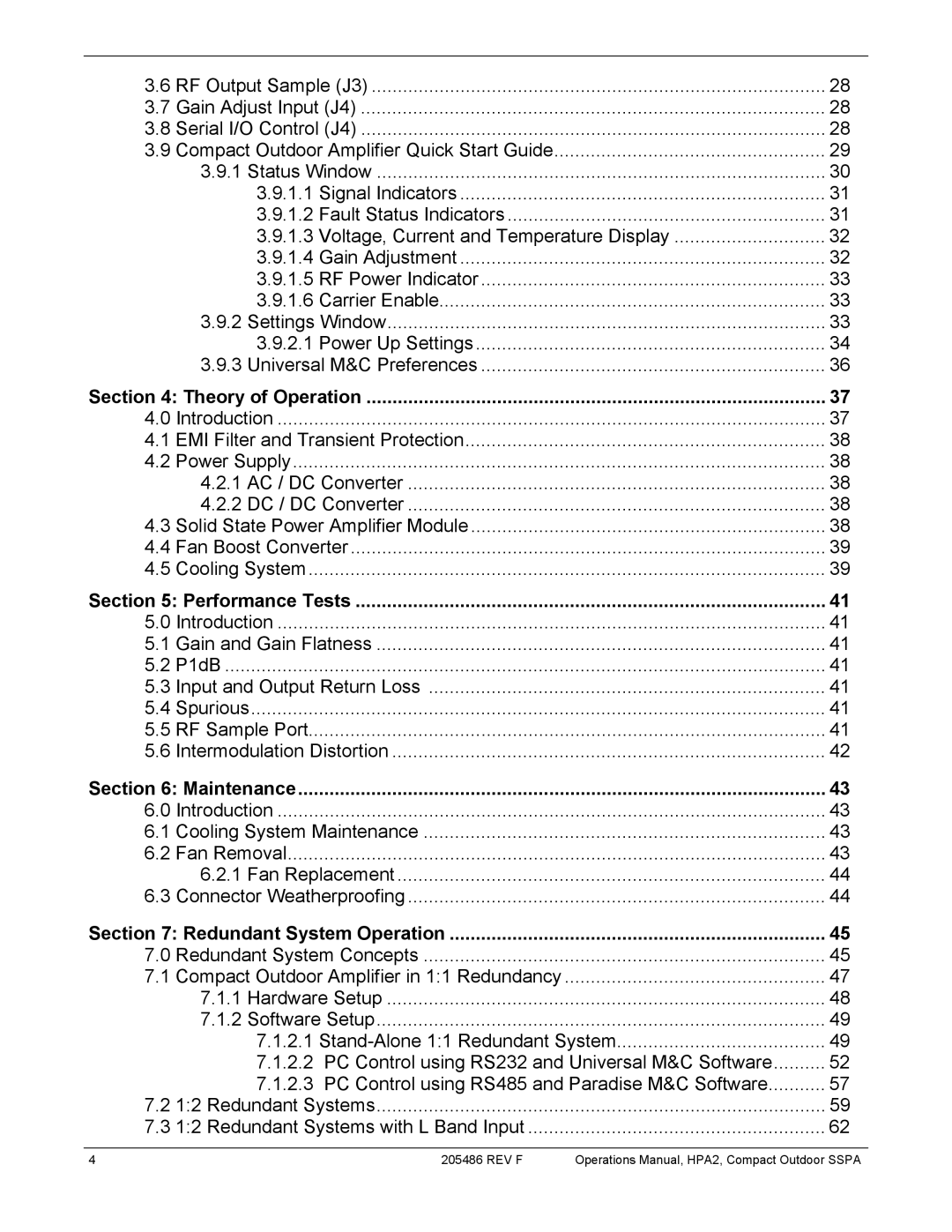 Paradise 205486 REV F manual Theory of Operation, Performance Tests, Maintenance, Redundant System Operation 