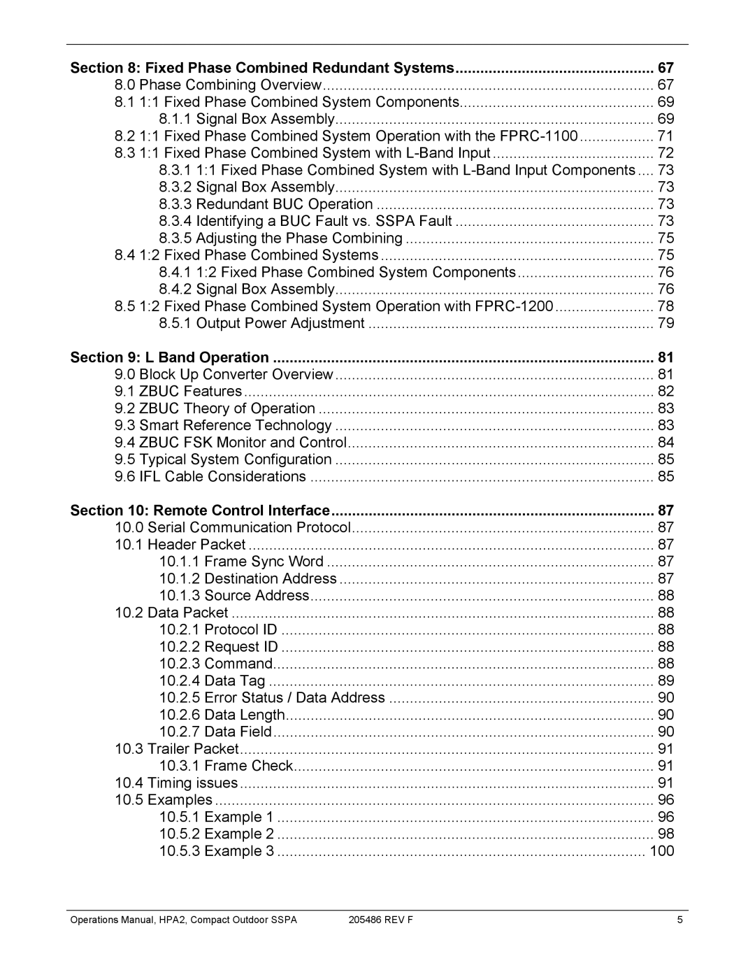 Paradise 205486 REV F manual Fixed Phase Combined Redundant Systems, Band Operation, Remote Control Interface 