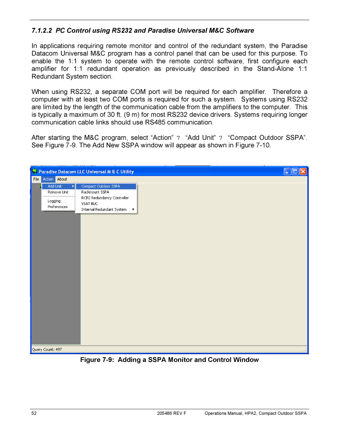 Paradise 205486 REV F manual PC Control using RS232 and Paradise Universal M&C Software 