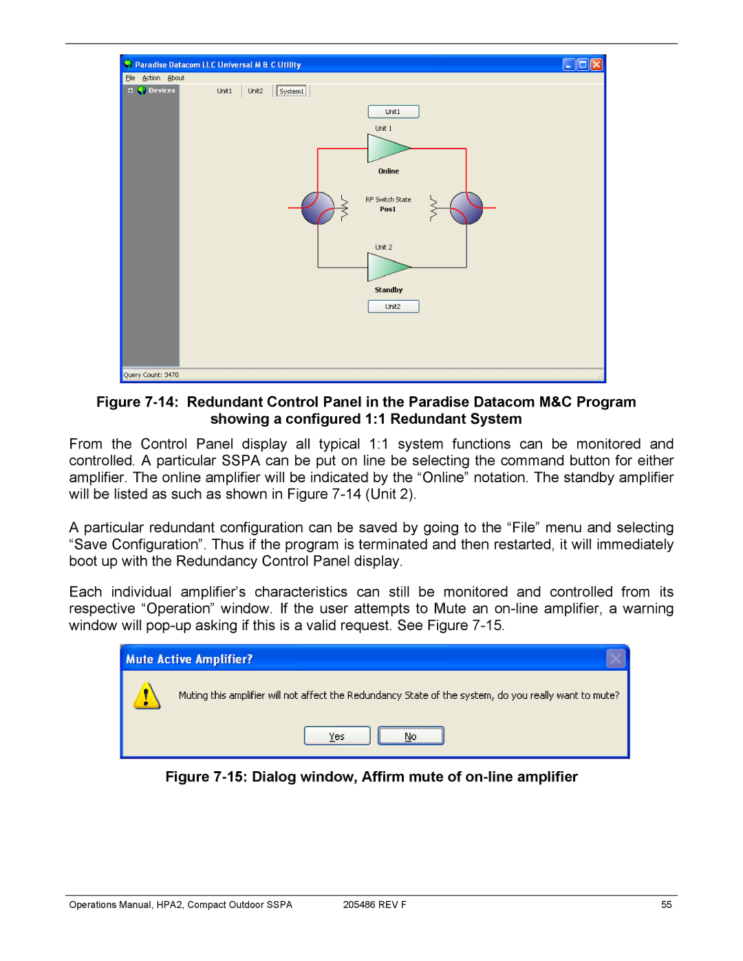 Paradise 205486 REV F manual Dialog window, Affirm mute of on-line amplifier 