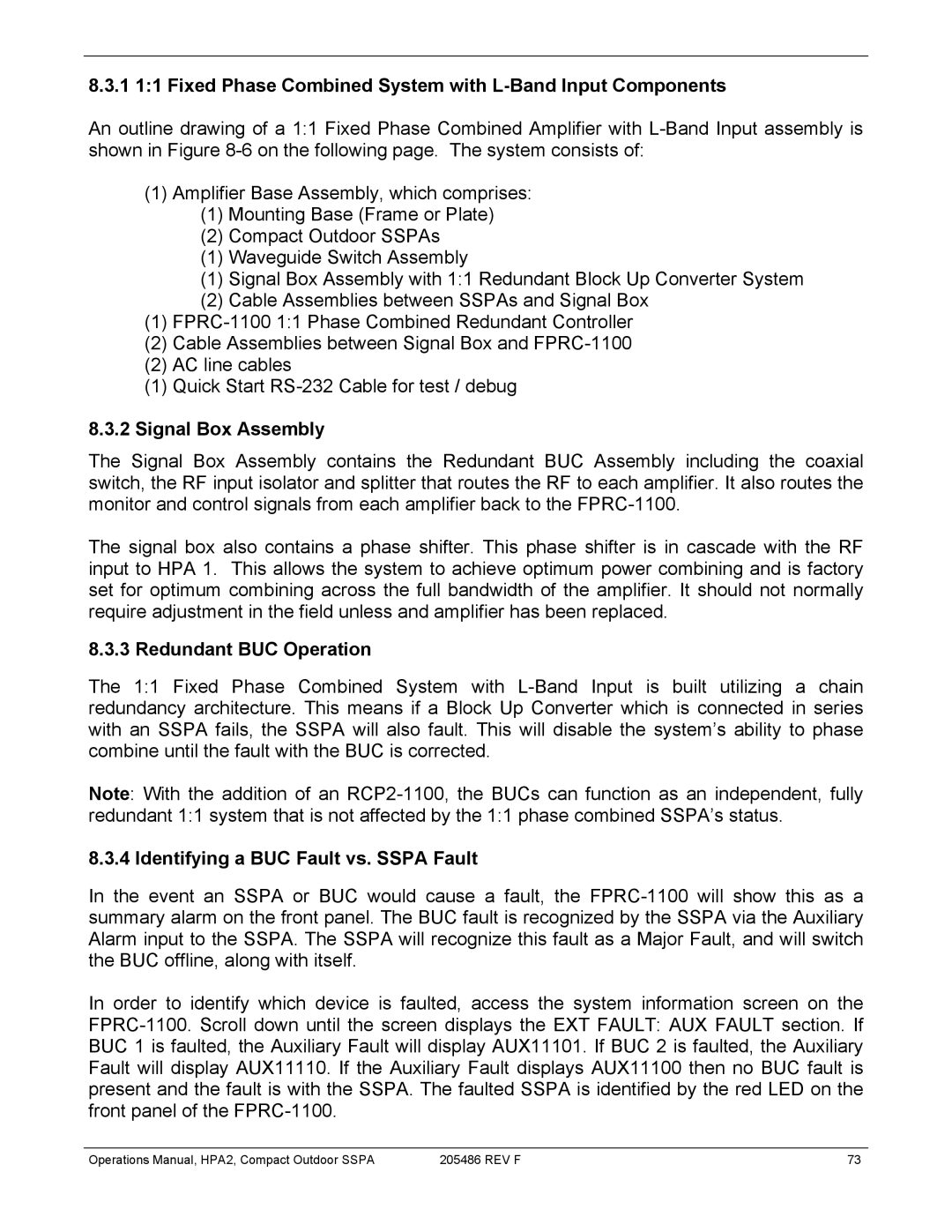 Paradise 205486 REV F manual Redundant BUC Operation, Identifying a BUC Fault vs. Sspa Fault 