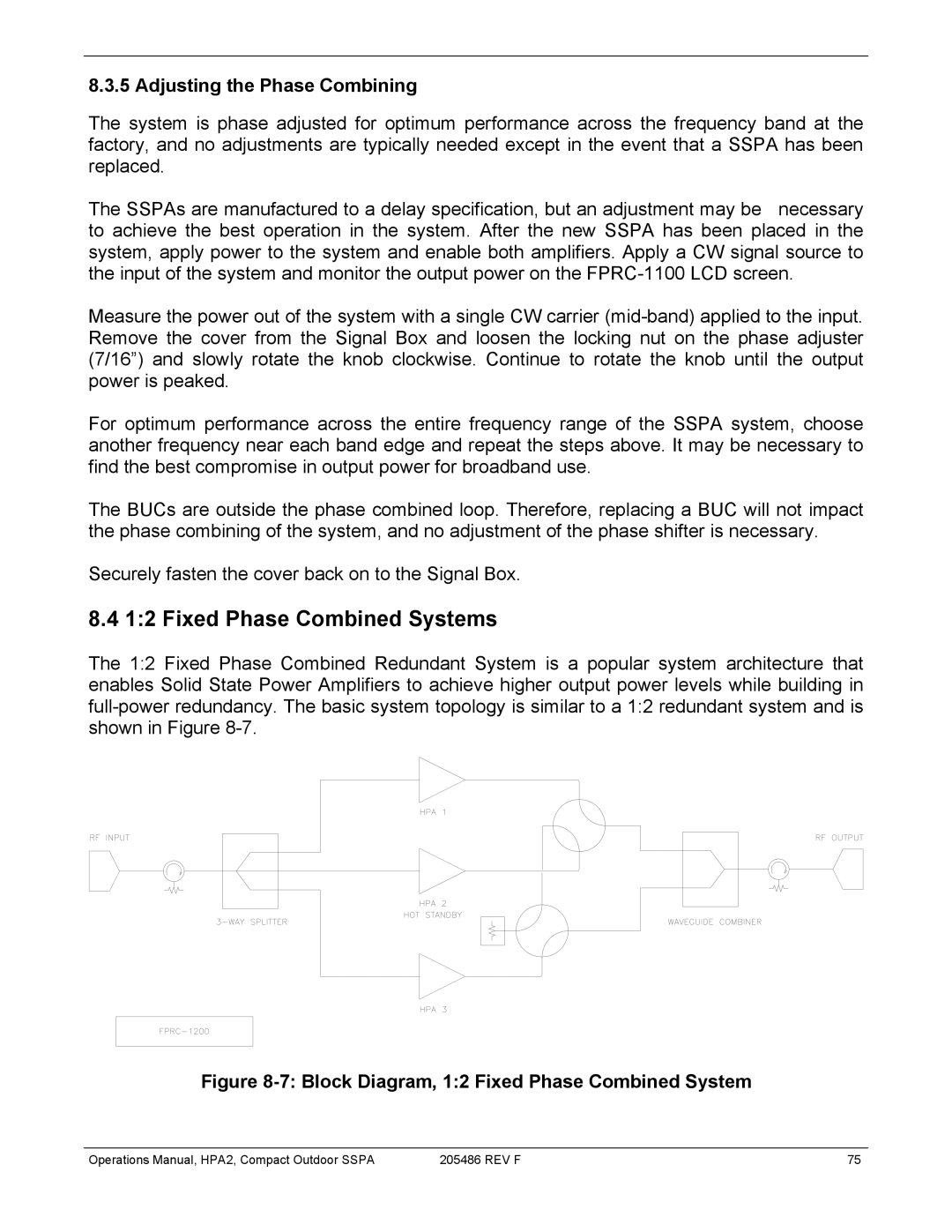 Paradise 205486 REV F manual Fixed Phase Combined Systems, Adjusting the Phase Combining 