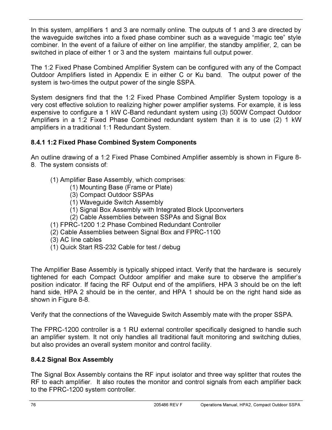 Paradise 205486 REV F manual 1 12 Fixed Phase Combined System Components, Signal Box Assembly 