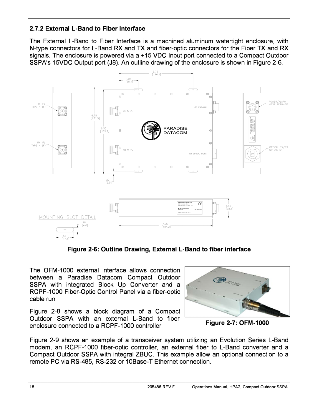 Paradise 205486 REV F manual External L-Bandto Fiber Interface, 7: OFM-1000 
