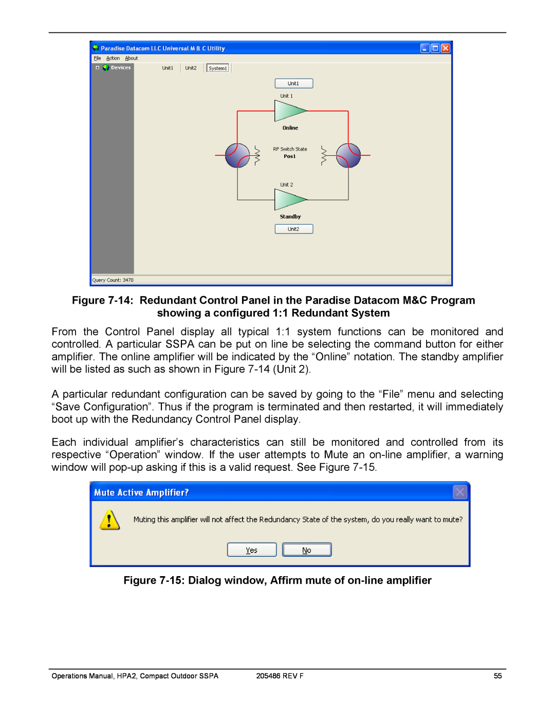 Paradise 205486 REV F manual showing a configured 1:1 Redundant System 