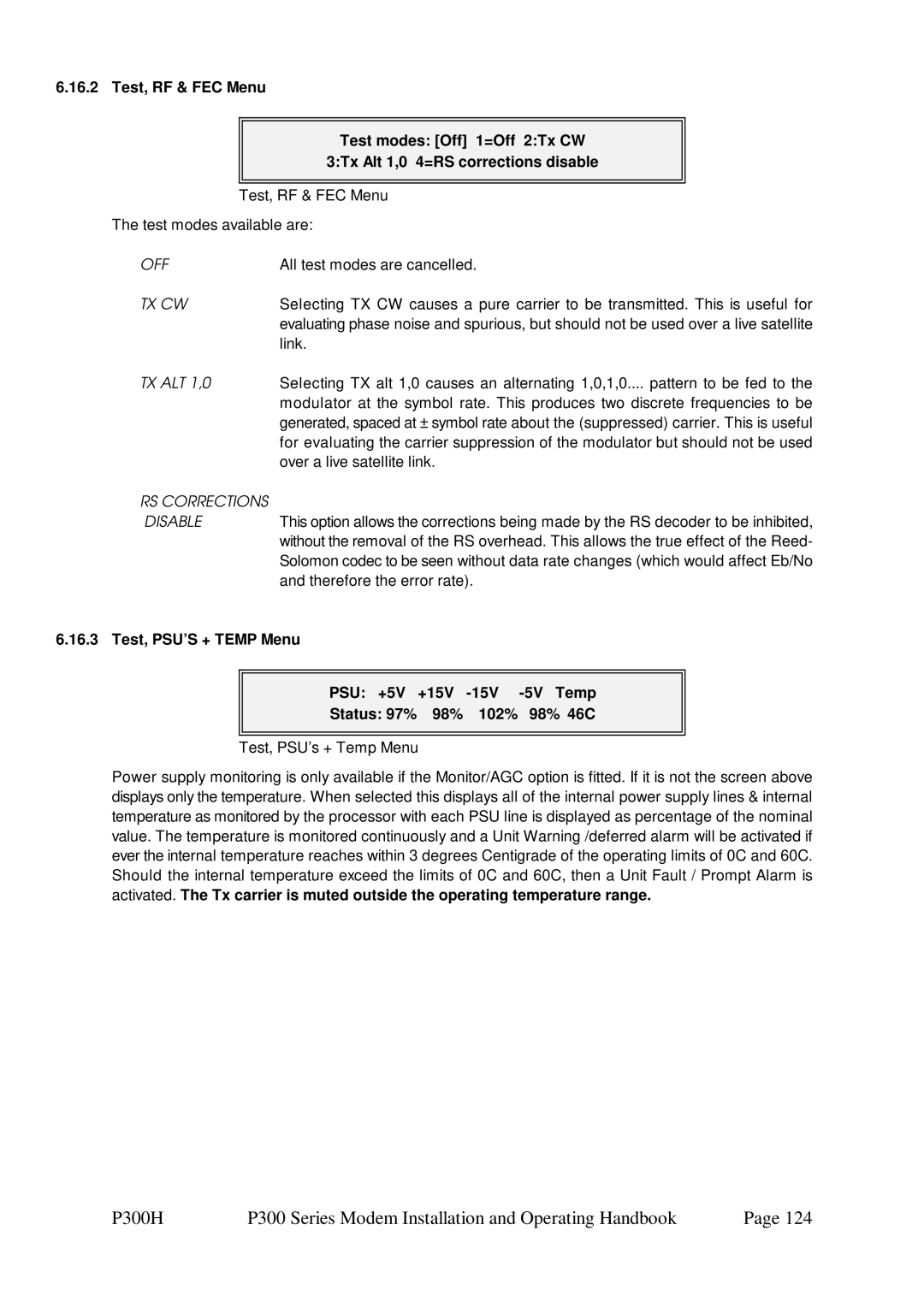 Paradise P300 specifications Tx Cw, RS Corrections 