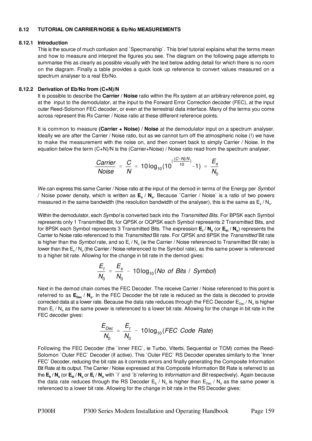 Paradise P300 specifications Tutorial on CARRIER/NOISE & Eb/No Measurements Introduction, Derivation of Eb/No from C+N/N 