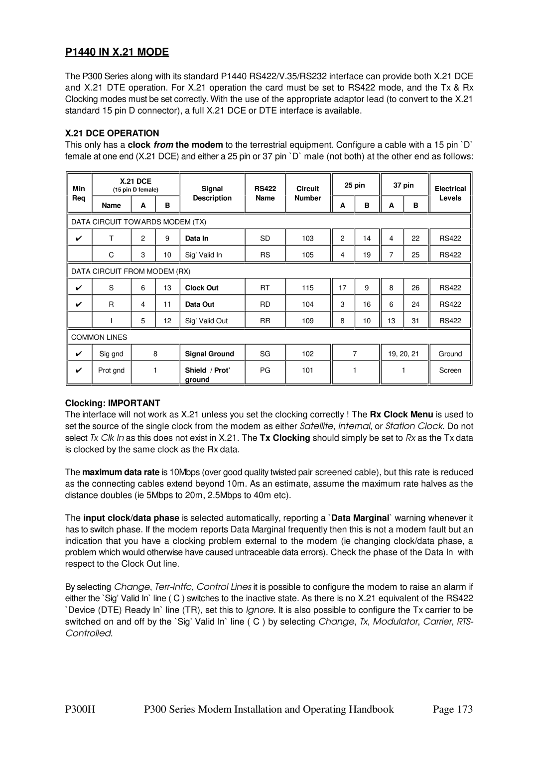 Paradise P300 specifications P1440 in X.21 Mode, DCE Operation, Clocking Important 